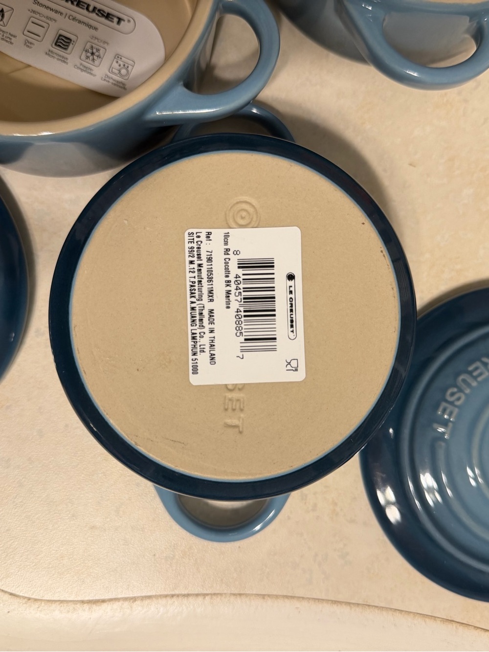 Le Creuset set of 4 Mini Coccottes MARINE BLUE! NWT Black knobs! - Picture 3 of 3